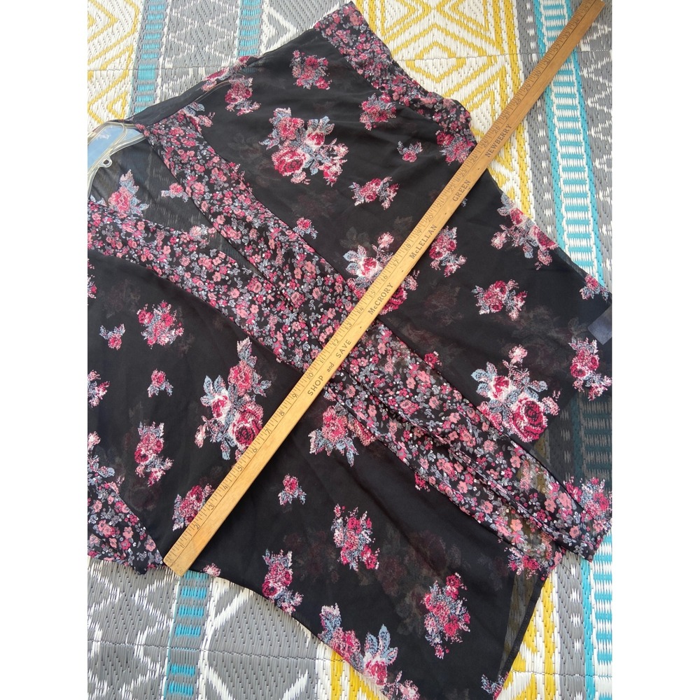 Maurices Womens Floral Sheer Kimono Wrap Black Pink Blue Chiffon L/XL - Picture 6 of 8